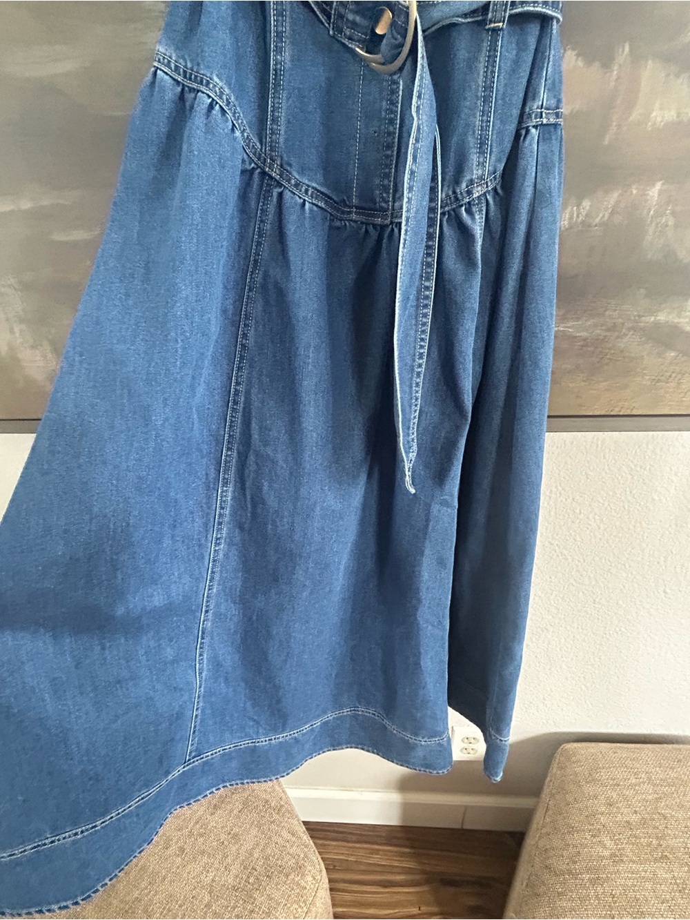 NWOT Boutique Dark Blue Denim Sleeveless Shirtwaist Dress with Belt - Picture 7 of 8